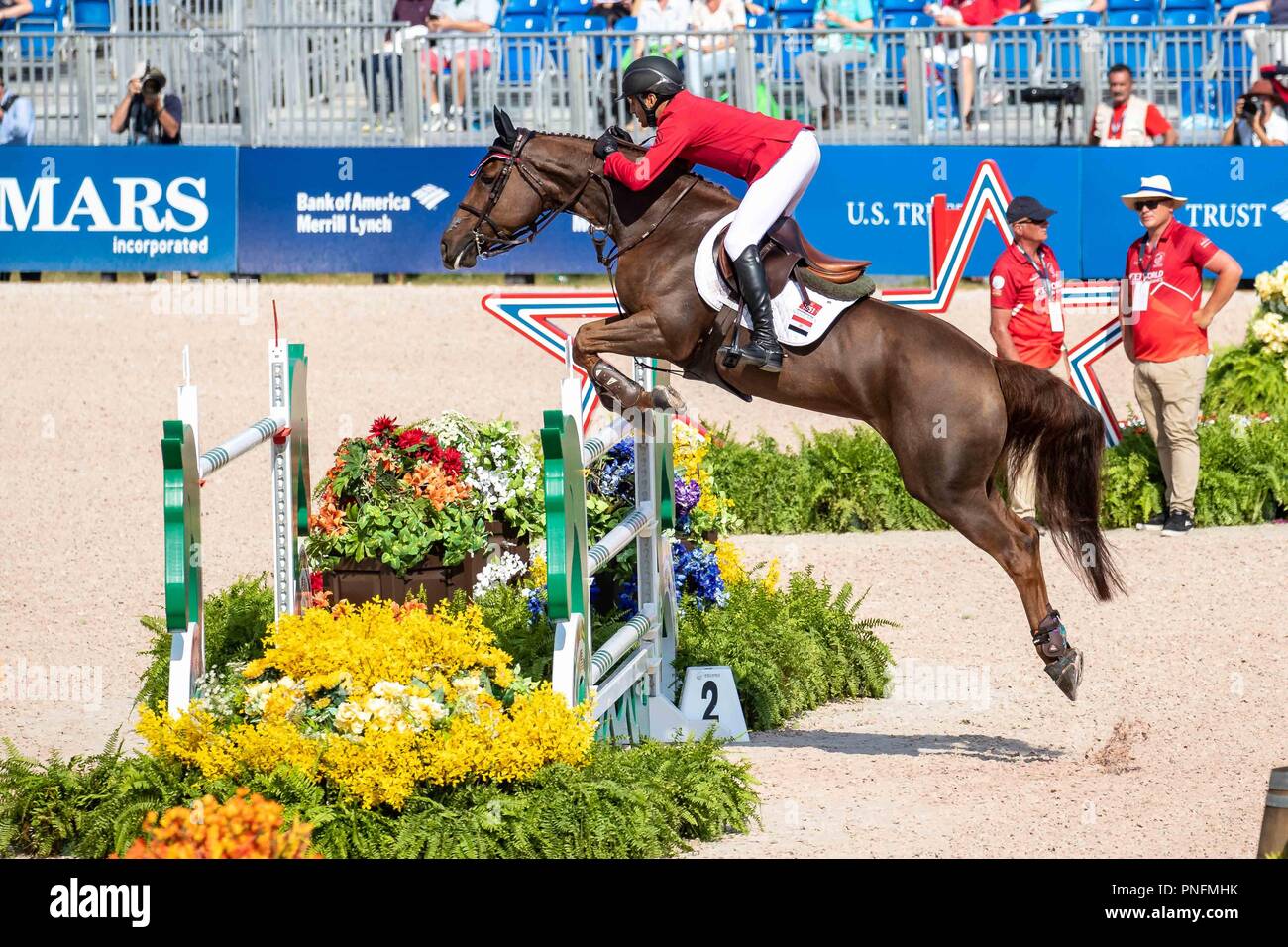 Tryon North Carolina, USA. Sept 2018 20. Sameh El Dahan. Suma's Zorro. Egie. Springreiten. Mannschaft und einzelnen Zweiten Meisterschaften. Runde 1. Tag 9. World Equestrian Games. WEG 2018 Tryon. North Carolina. USA. 20/09/2018. Credit: Sport in Bildern/Alamy leben Nachrichten Stockfoto