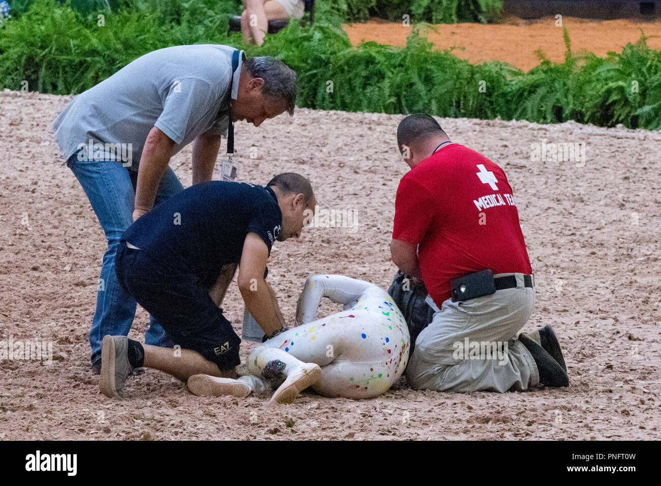 Mühle Frühling, NC. 20. Sep 2018. FEI WEG Tryon 2018 weiterhin mit Springen und Voltigieren Wettbewerbe. Stockfoto Mühle Frühling, NC. 20. Sep 2018. FEI WEG Tryon 2018 weiterhin mit Springen und Voltigieren Wettbewerbe. Stockfoto