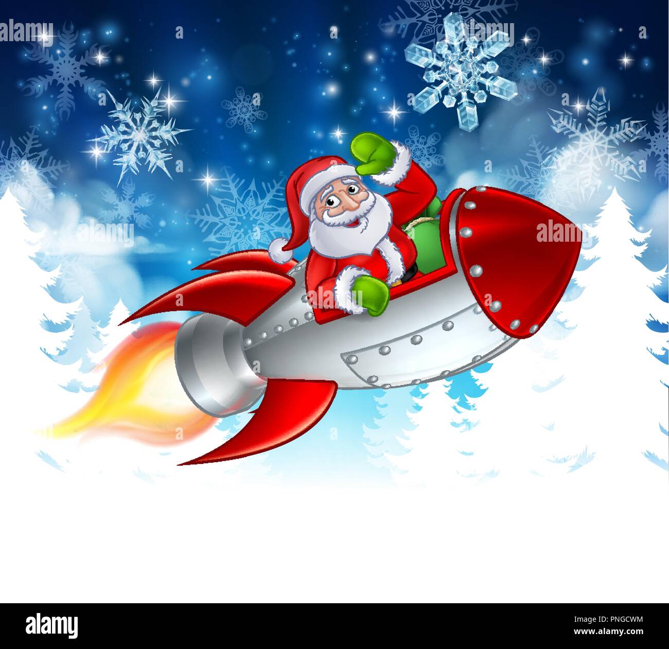 Santa im Rakete Weihnachten Cartoon Stock Vektor