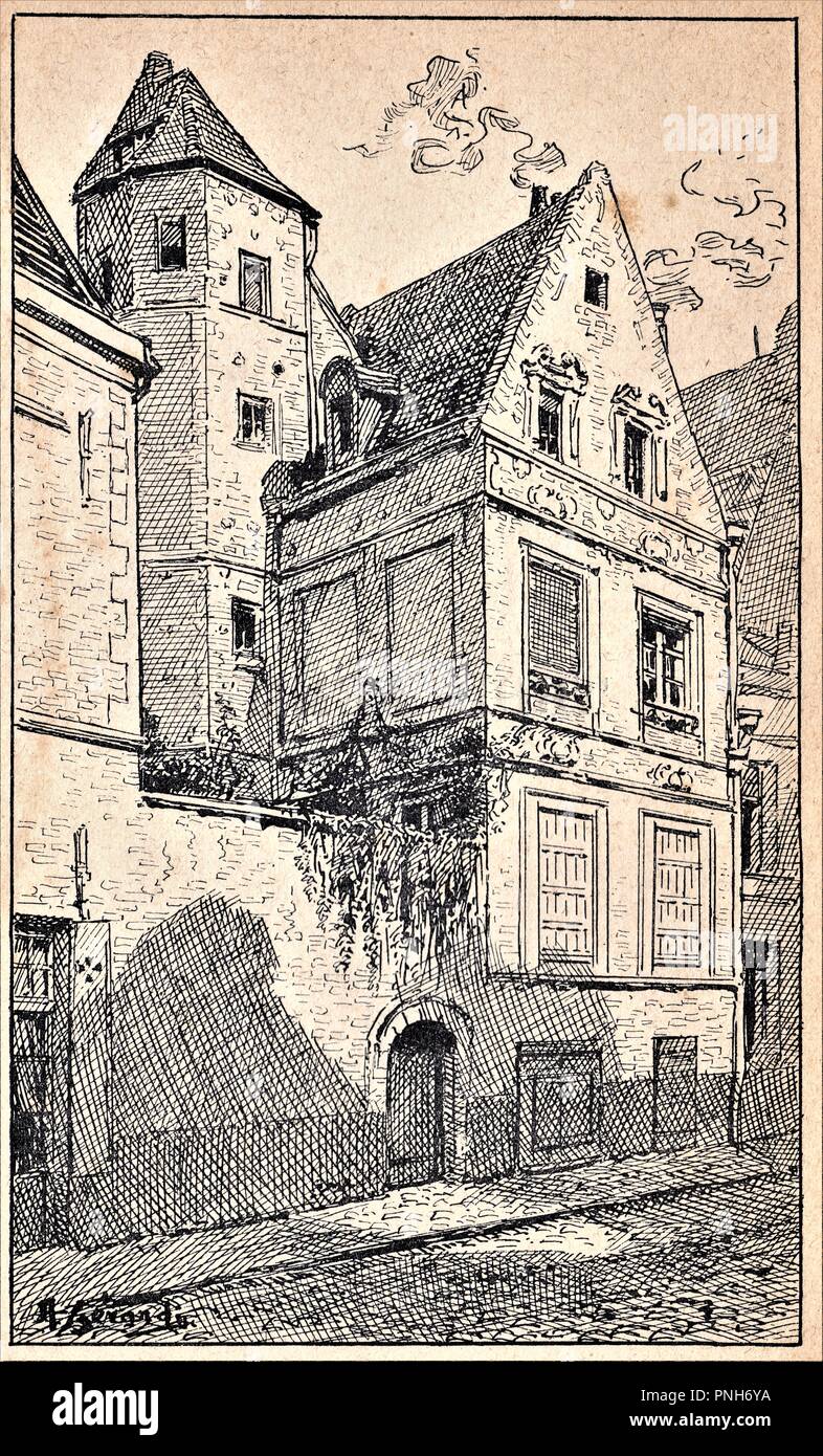 Maison qu'habita Joseph le Bon rue Saint Maurice à Arras dessin de Gérardin Stockfoto