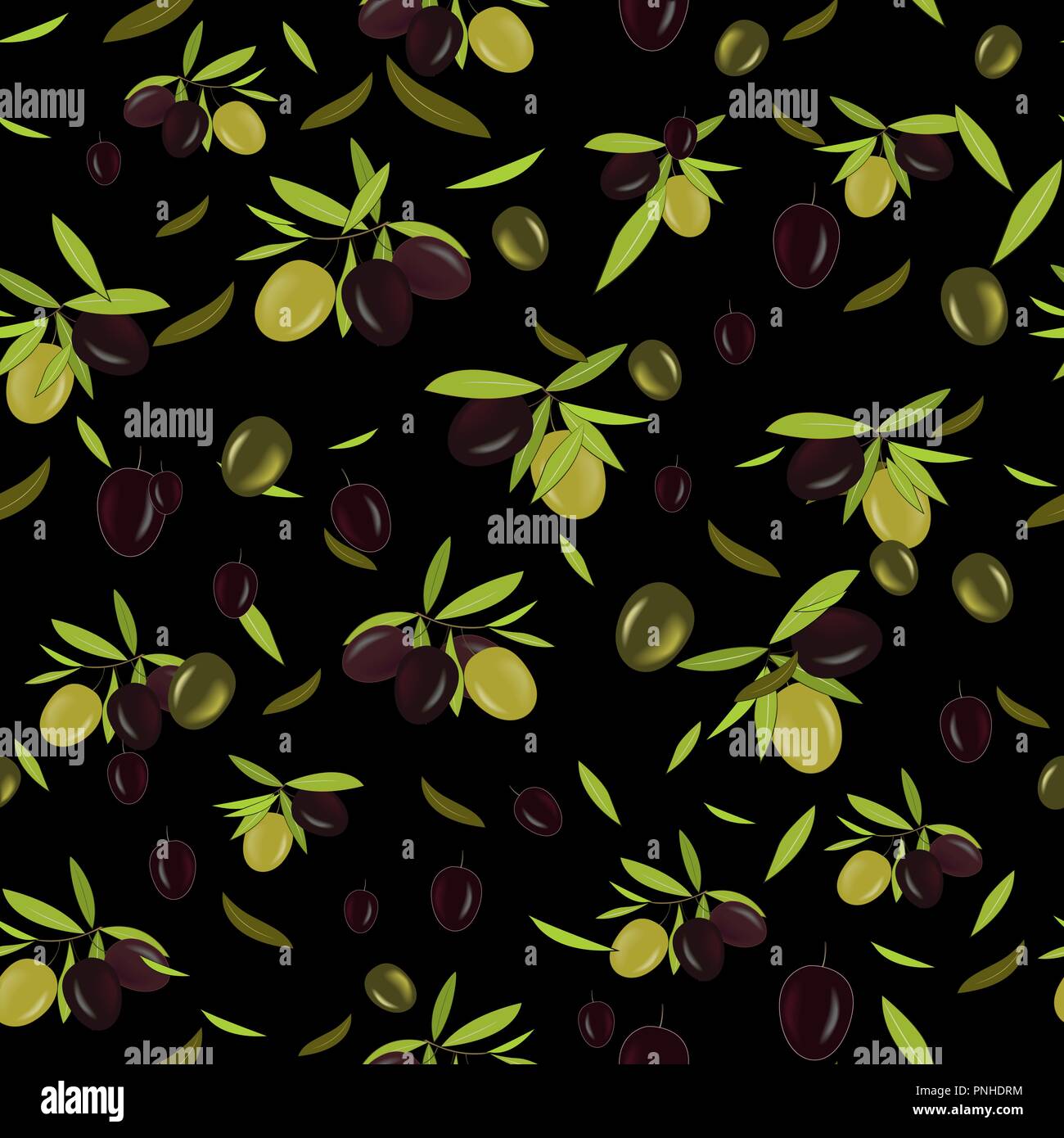 Olive Branch nahtlose Muster, olive Hintergrund. Mediterrane Küche Tapete. Abbildung für Verpackung, Tapeten oder Drucken. Vektor Stock Vektor