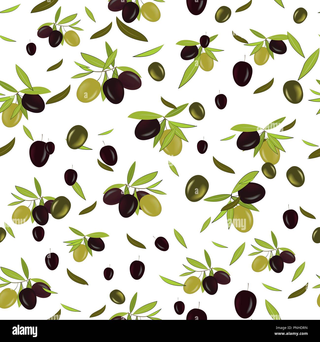 Olive Branch nahtlose Muster, olive Hintergrund. Mediterrane Küche Tapete. Abbildung für Verpackung, Tapeten oder Drucken. Vektor Stock Vektor