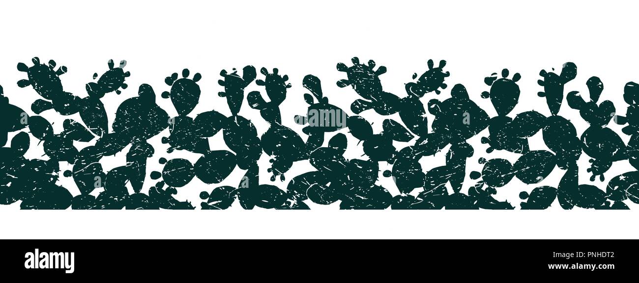 Horizontale Vektor nahtlose Muster mit Grange Feigenkakteen Blätter und Früchte. Einfache dunkle und weiße Palette. Opuntia Grenze Stock Vektor