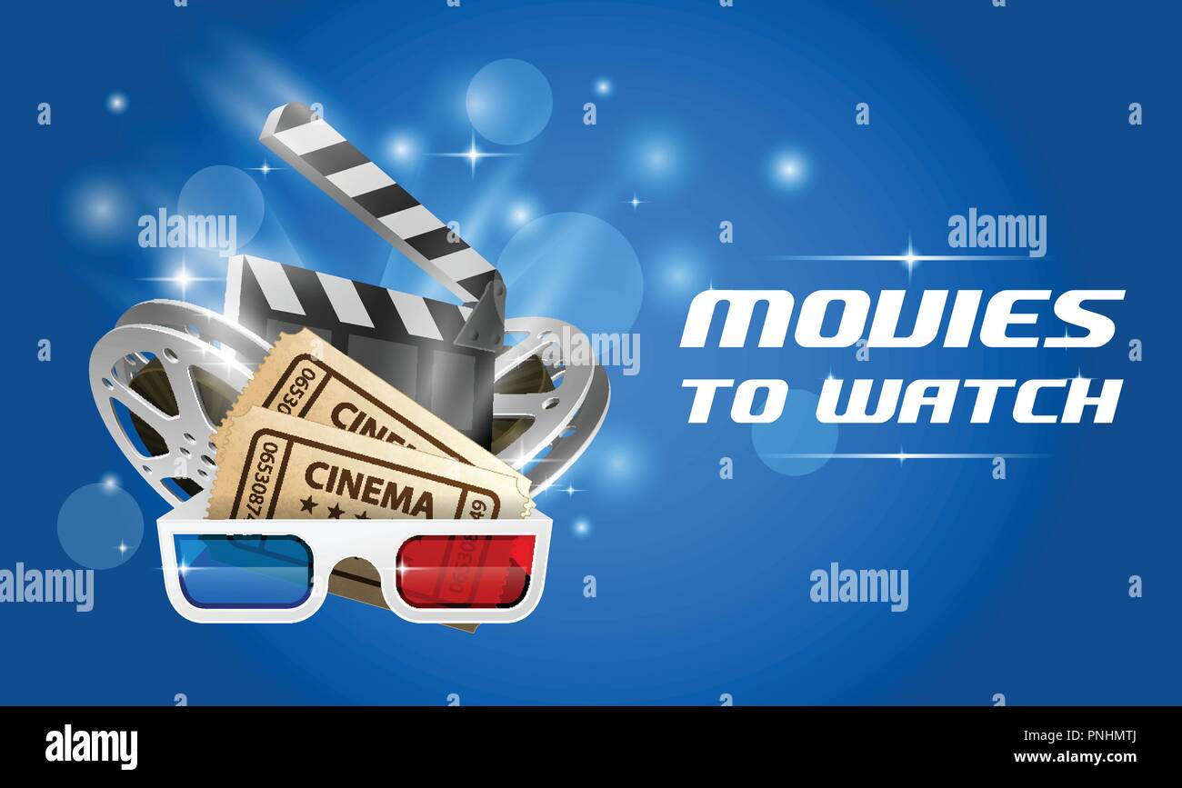 Kino und Film - Film Premiere Poster mit Klappe, Filmrolle und 3D-Brille Stock Vektor