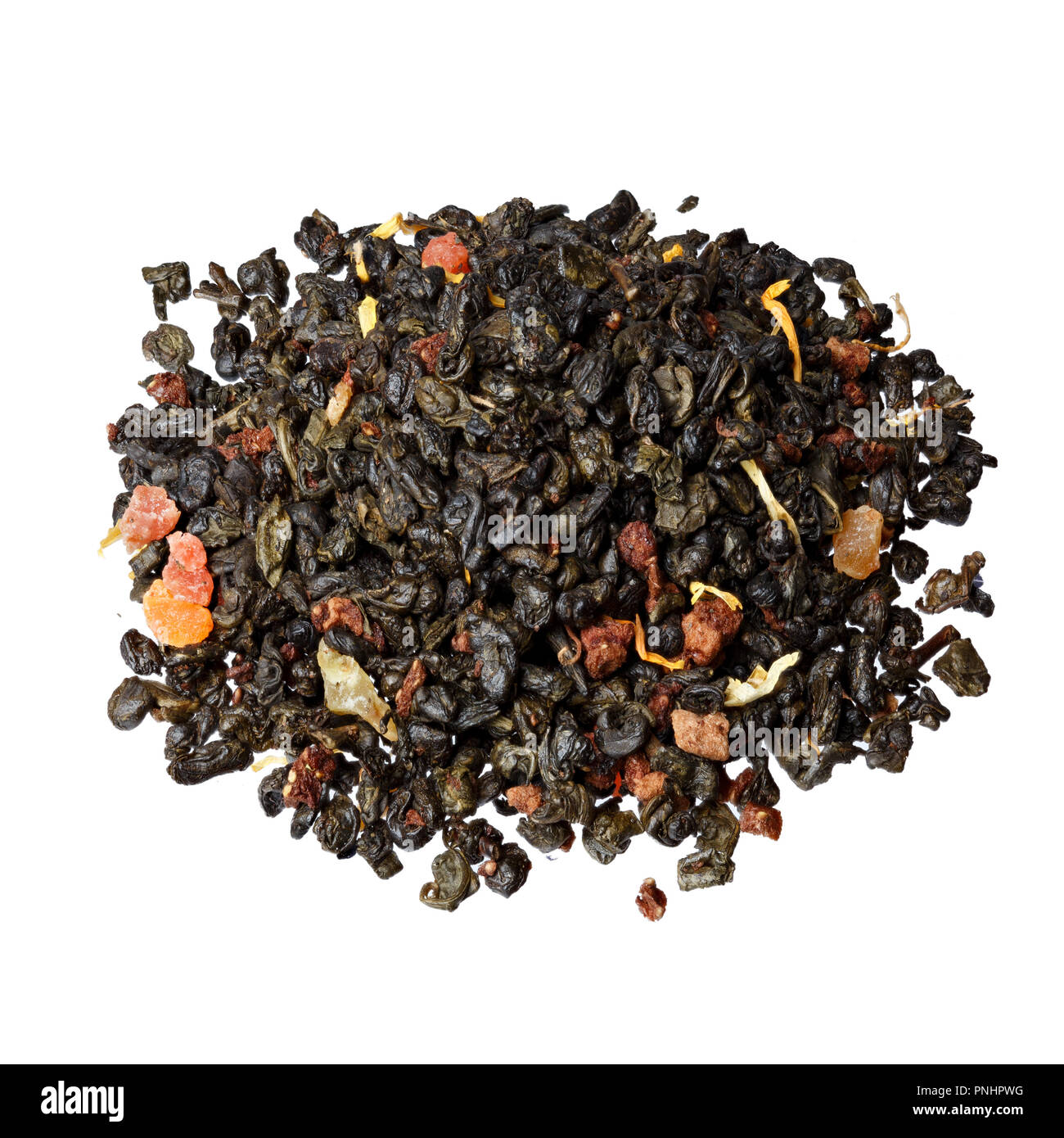 Die Zusammensetzung der grüner Tee gunpowder Tee mit Schichten. Stockfoto