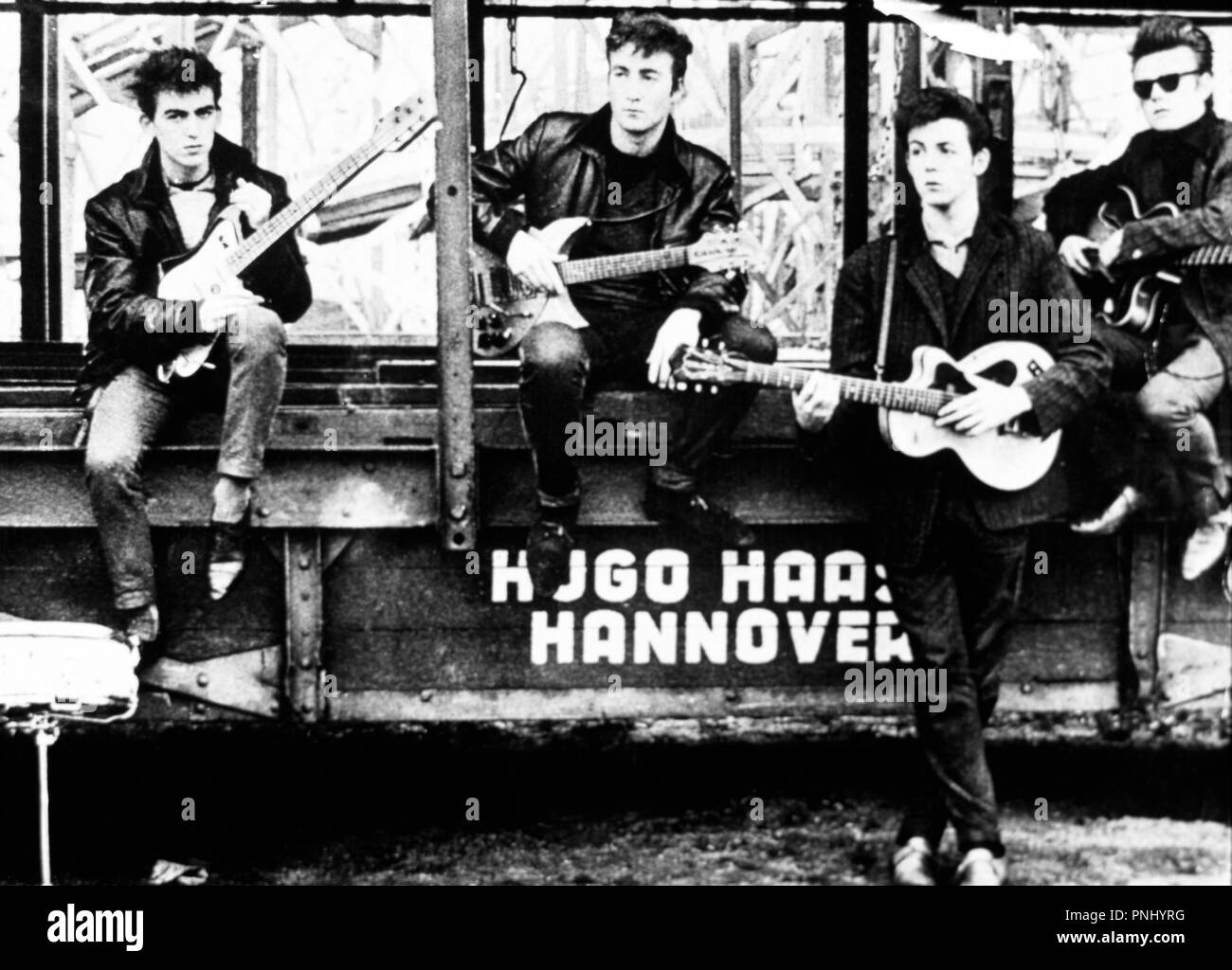 Beatles frühen Jahren von Links: George Harrison, John Lennon, Paul McCartney und Stuart Sutcliffe. Stockfoto