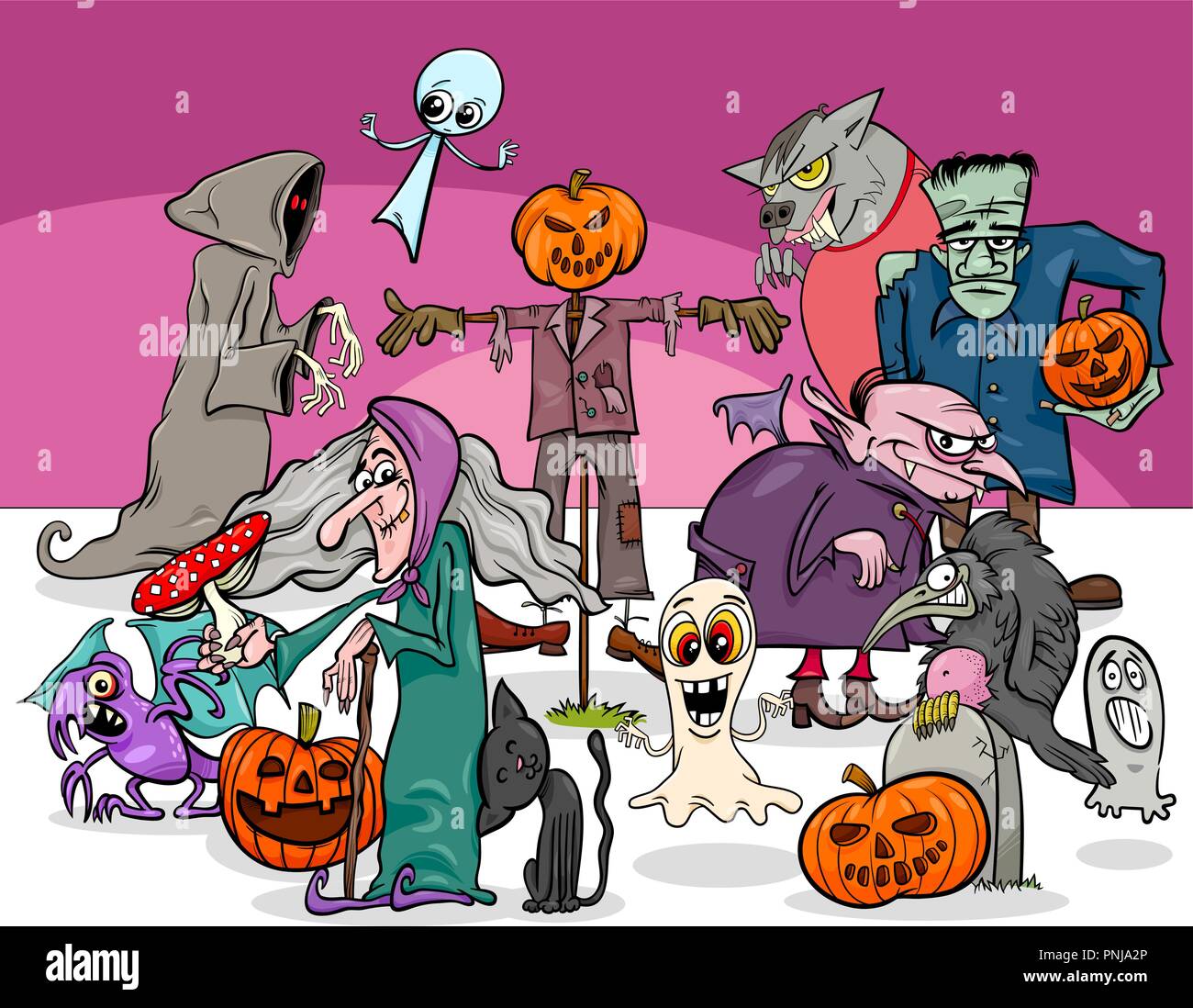 Cartoon Illustration von Halloween Urlaub Spooky Zeichen Gruppe Stock Vektor