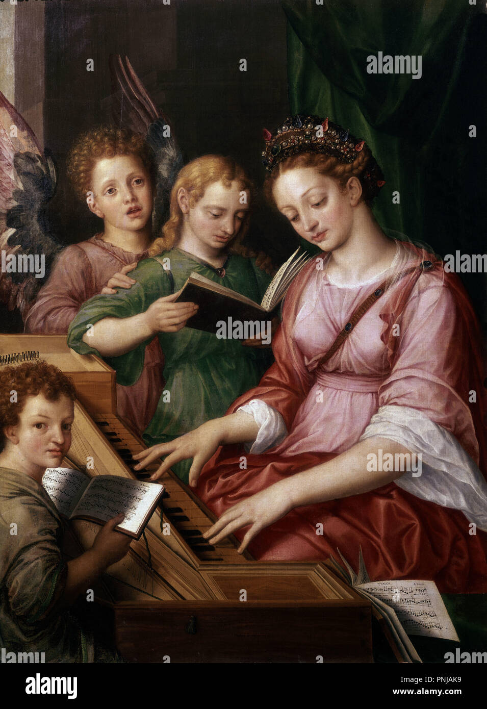 'Saint Cecile', 1569, flämischen Schule, Öl auf Leinwand, 136 cm x 104 cm, P 01467. Autor: COXIE, MICHIEL. Lage: Museo del Prado - PINTURA. MADRID. Spanien. Stockfoto