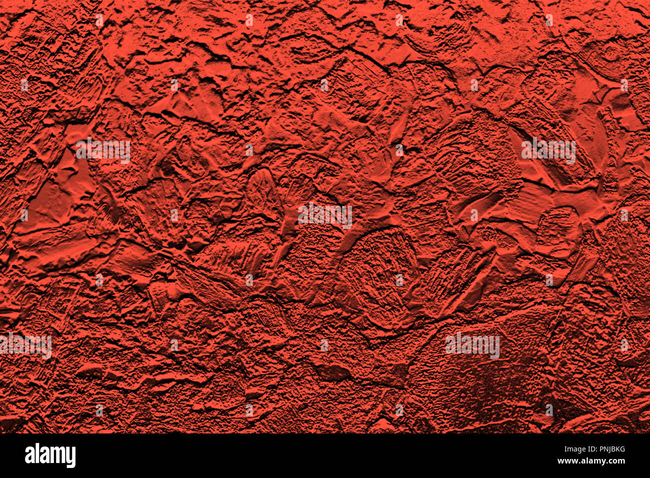 Nachahmung der Roten zerknitterte Folie, hell abstrakt Hintergrund. Mit Farbton/Sättigung Farbe ändern Stockfoto