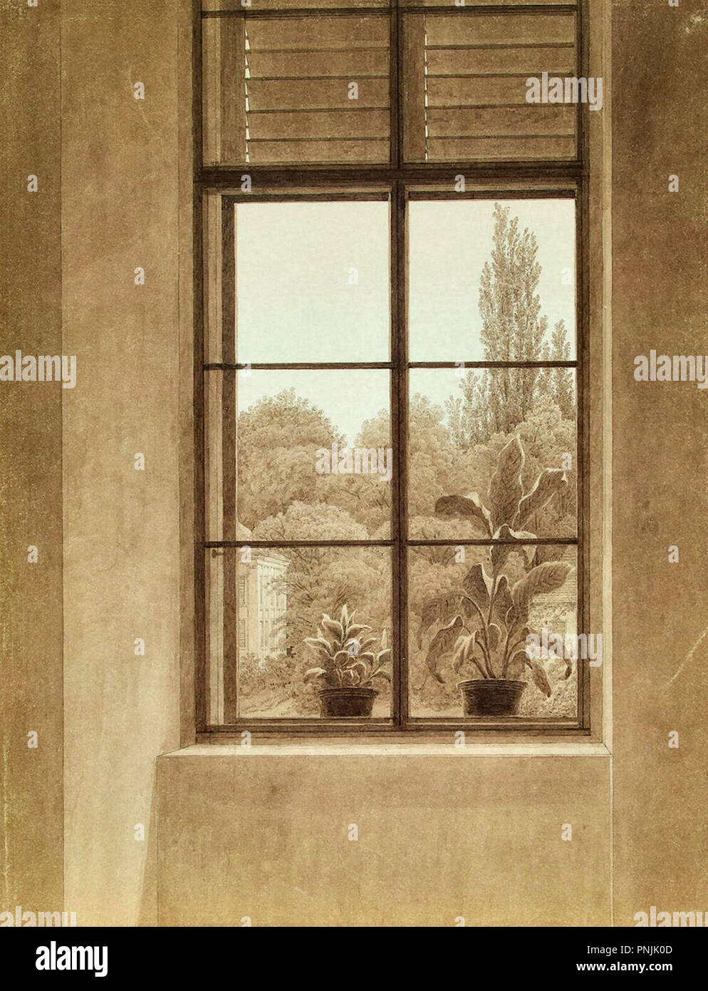 Caspar David Friedrich - Fenster und Garten Stockfoto