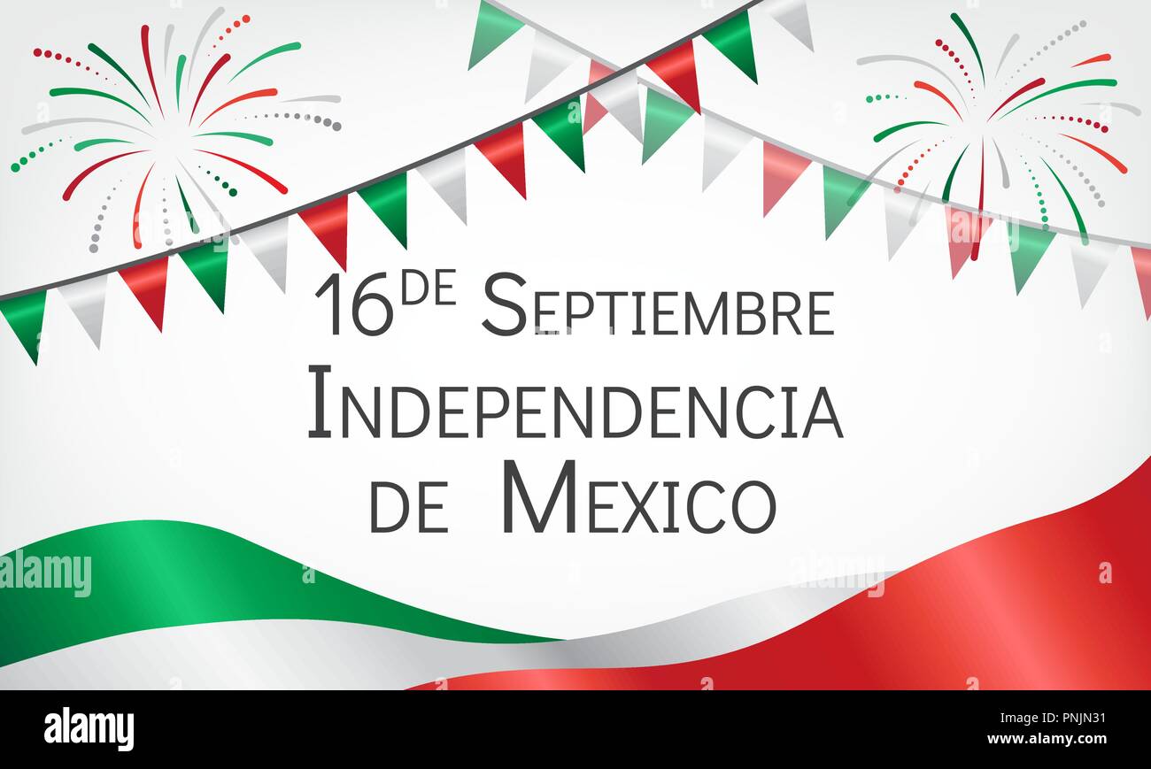 Ankündigung Tag der Unabhängigkeit von Mexiko mit Fahnen Stock Vektor