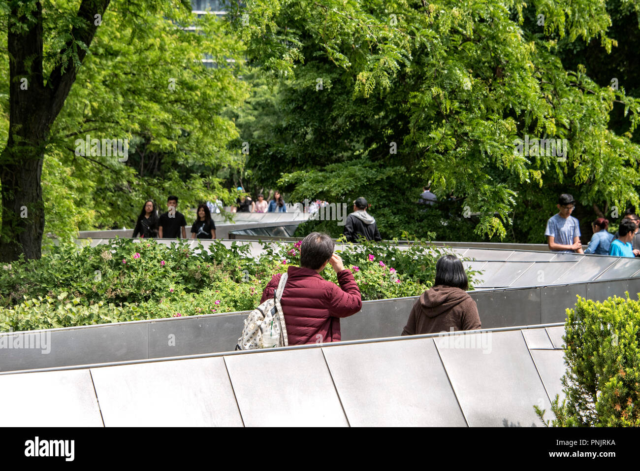 BP Fußgängerbrücke von Frank Gehry im Millennium Park, Downtown Chicago, IL. Stockfoto