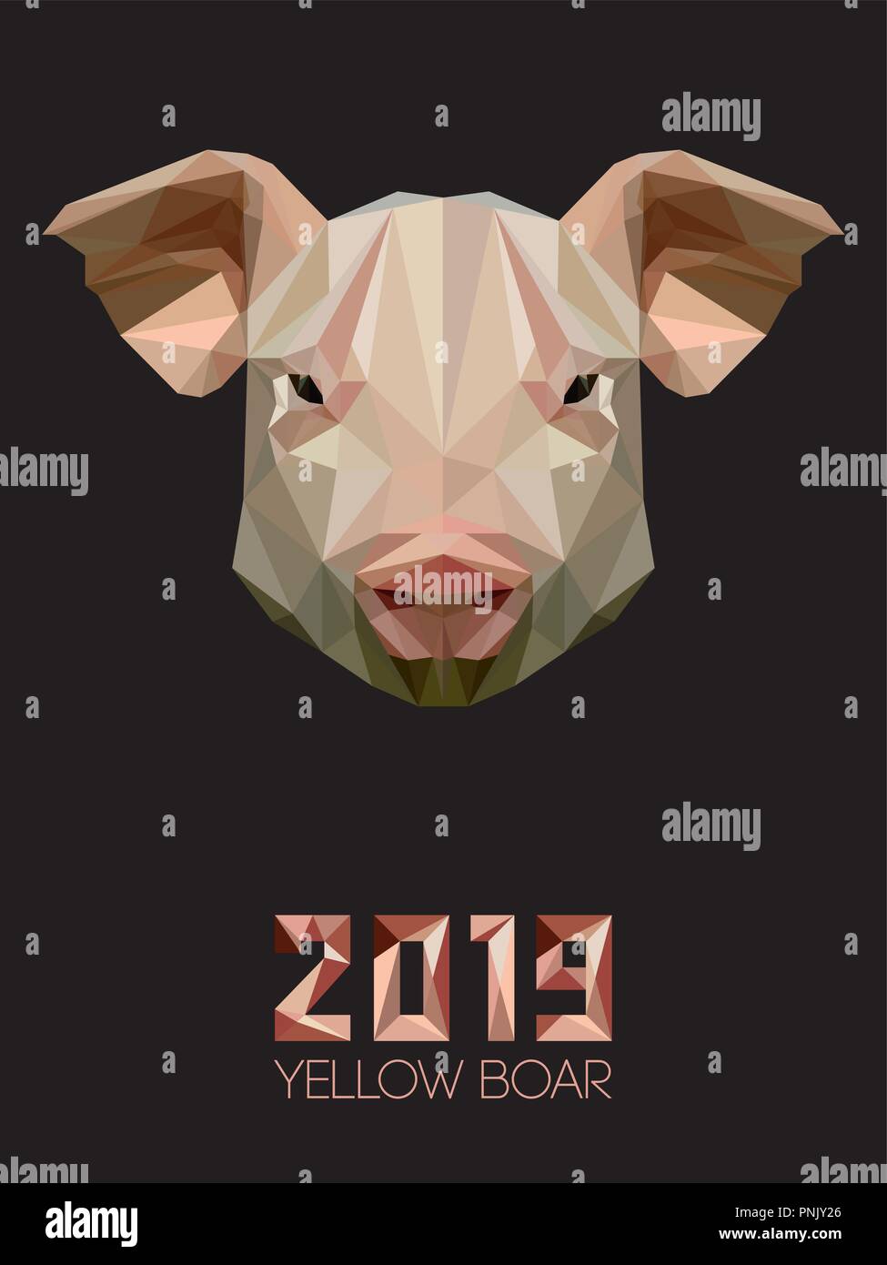 Schwein ist Symbol des Neuen 2019 Jahr, entsprechend der chinesischen Kalender Jahr der Gelben irdenen Eber. Zunge von einem Hausschwein in Polygonen Stil. Bauernhof Haustiere Stock Vektor
