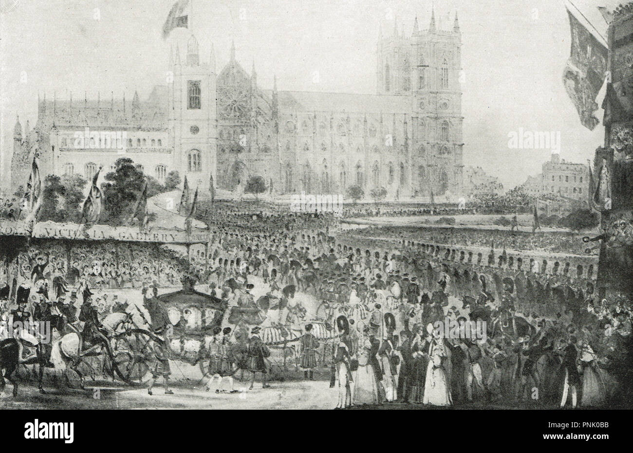 Die krönungsprozession von Königin Victoria, Westminster Abbey, 28. Juni 1838 Stockfoto