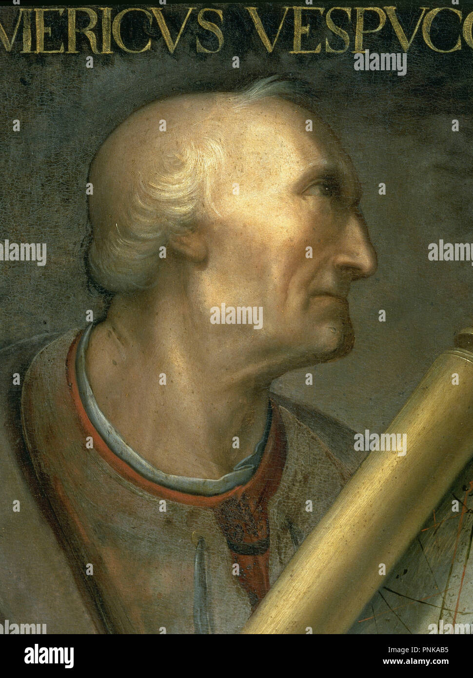 AMERICO VESPUCIO (1454-1512) - NAVEGANTE ITALIANO AL SERVICIO DE LA CORONA DE CASTILLA - RENACIMIENTO ITALIANO. Autor: ALTISSIMO CRISTOFANO DELL. Ort: GALERIA DE LOS UFFIZI. Florenz. ITALIA. Stockfoto