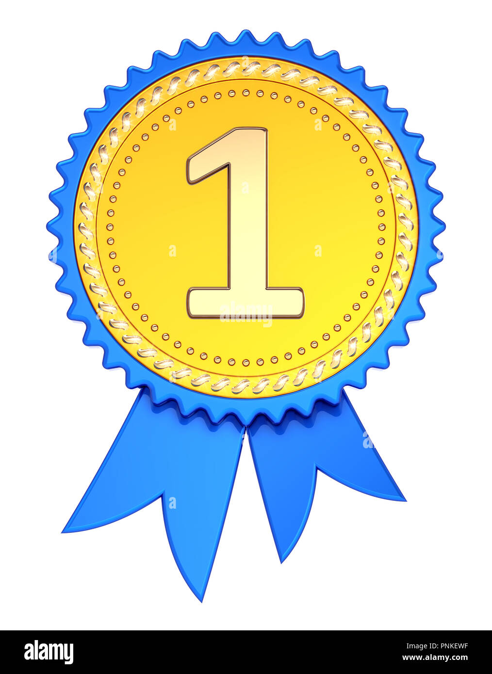 Award ribbon 1. ersten Platz, Nummer eins 1 Medaille golden Blue. die  Verwirklichung Erfolg, Champion Sieger Belohnung symbol Konzept.  3D-Darstellung Stockfotografie - Alamy