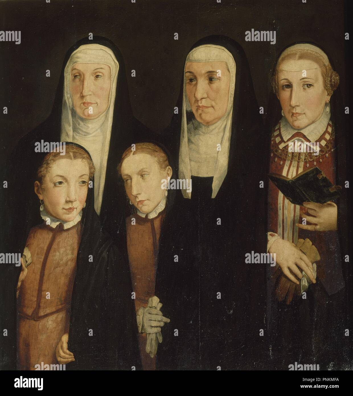 RETABLO DE LA PURIFICACION - LEONOR Y MARIA DE CABRERA - FAMILIA CABALLERO - SIGLO XVI-RENACIMIENTO FLAMENCO. Autor: CAMPAÑA, PEDRO (KEMPENEER, PEETER). Lage: CATEDRAL - Interieur. Sevilla. Sevilla. Spanien. Stockfoto