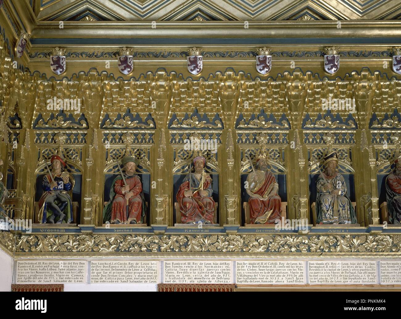 SALA DE JUNTAS DE LOS REYES REYES DE CASTILLA - LEON - ORDONO III Sancho I RAMIRO III BERMUDO II... Lage: ALCAZAR - Interieur. SEGOVIA. Spanien. Stockfoto