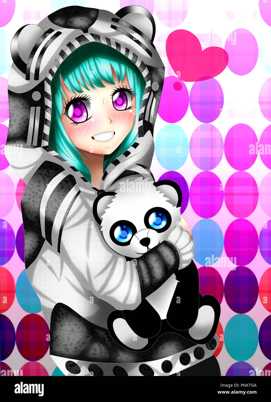 Anime Girl Whit Einen Pullover Von Panda Stockfoto Bild