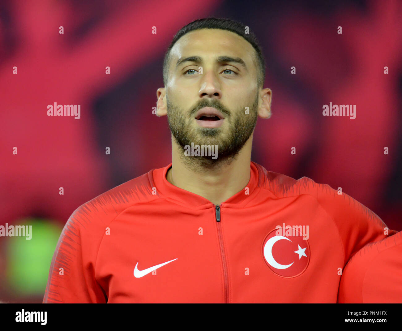 Trabzon, Türkei - September 7, 2018. Türkische Stürmer Cenk Tosun vor dem UEFA-Nationen Liga Match Türkei vs Russland in Trabzon. Stockfoto