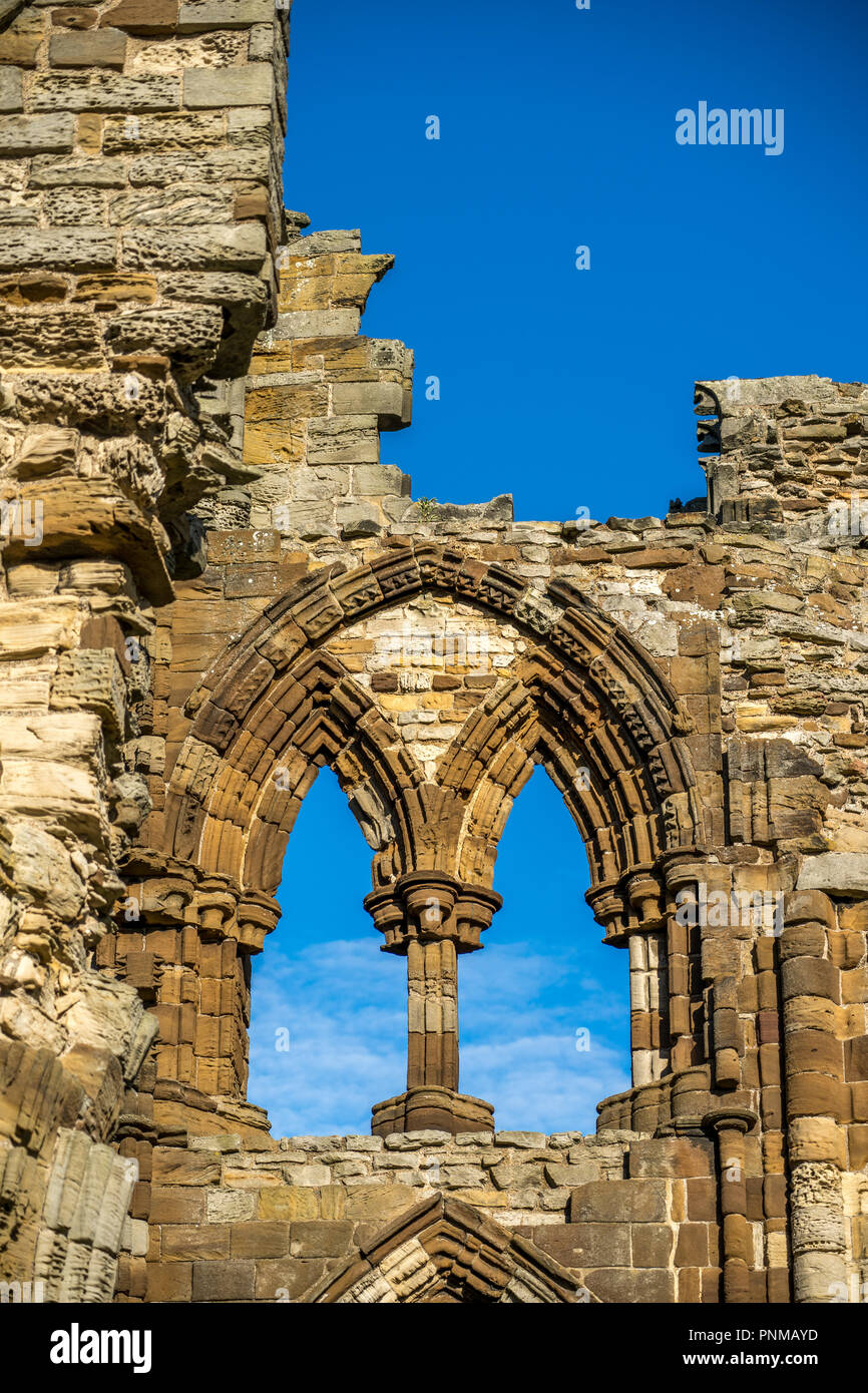 Whitby Abbey North Yorkshire Coast UK. Hoch auf einem Felsen thront, die haunting Remains von Whitby Abbey waren Inspiration für die gotische Geschichte von Bram Stokers Stockfoto