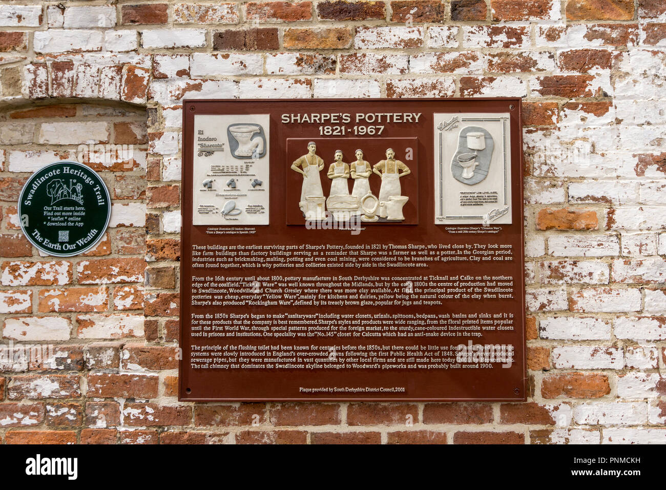 Informationen für Besucher zu Sharpe's Keramik Museum, Swadlincote, Derbyshire, UK; ein preisgekröntes Museum in einem ehemaligen Töpferei. Stockfoto