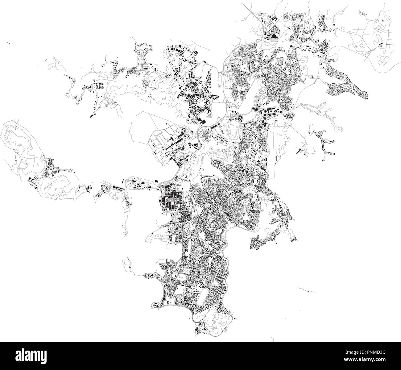 Karte von Noumea, Satelliten-, Stadt, Neukaledonien. Häuser und Straßen Stock Vektor