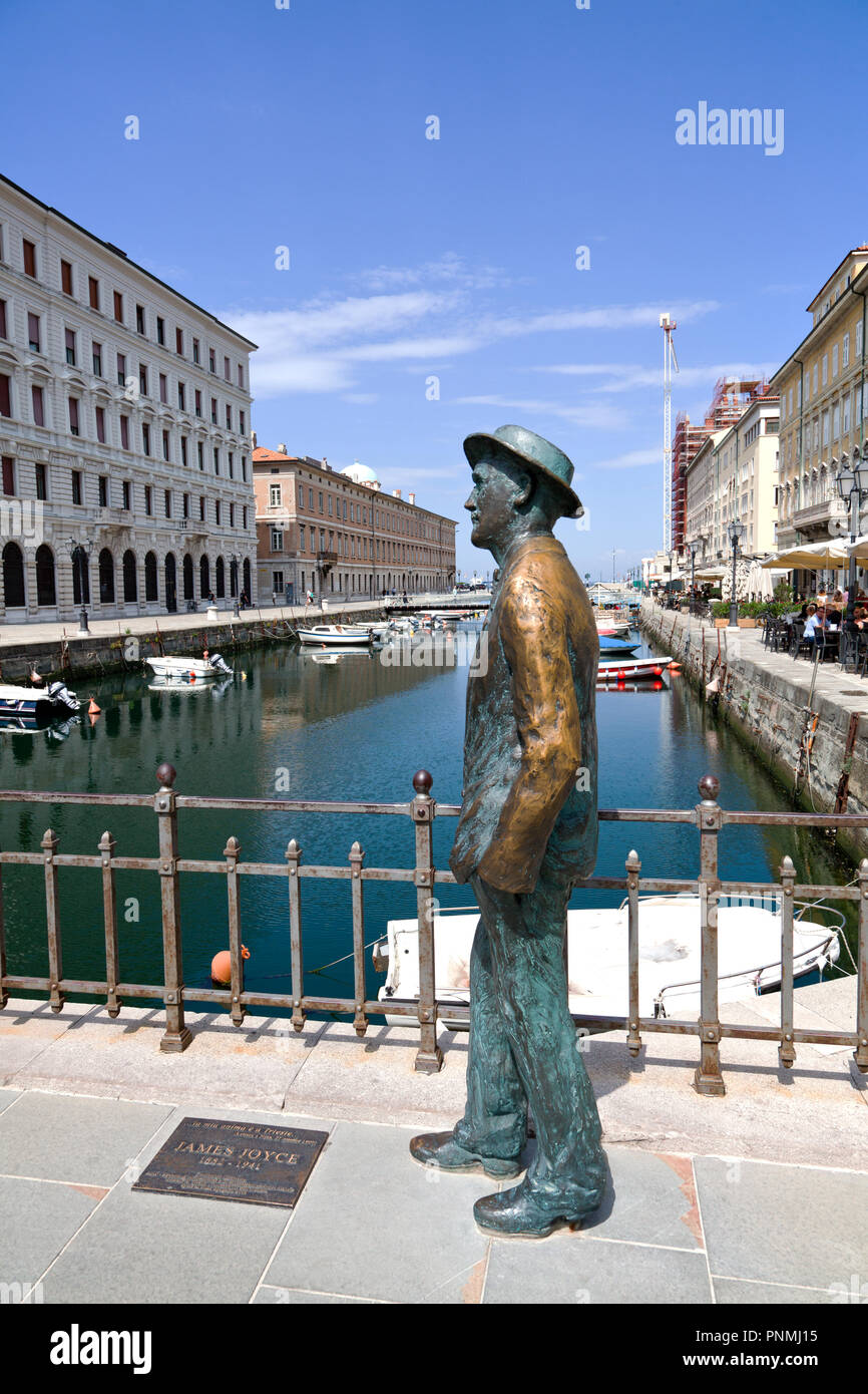 Von Nino Spagnoli Sculpted, James Joyce grüßt die, die die Ponterosso Brücke über den Canal Grande (Canal Grande) in den Borgo Teresiano distric Stockfoto