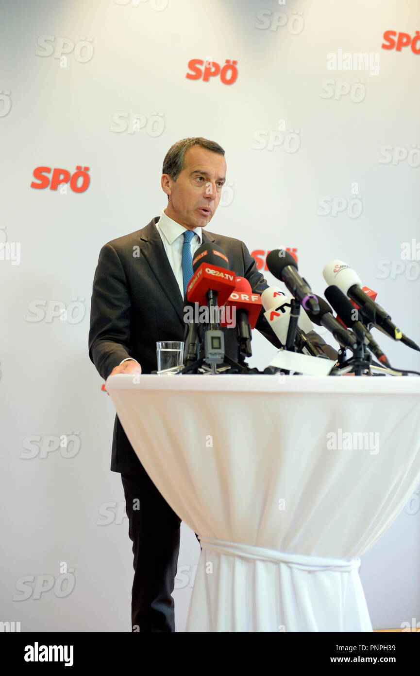 Wien, Österreich. 22. September 2018. Presseerklärung des Parteivorsitzenden der SPÖ, Christian Kern. Christian Kern hat seinen Rücktritt von der Parteipräsidentschaft angekündigt. Das Bild zeigt den ehemaligen Kanzler Christian Kern. Kredit: Franz Perc / Alamy Live News Stockfoto