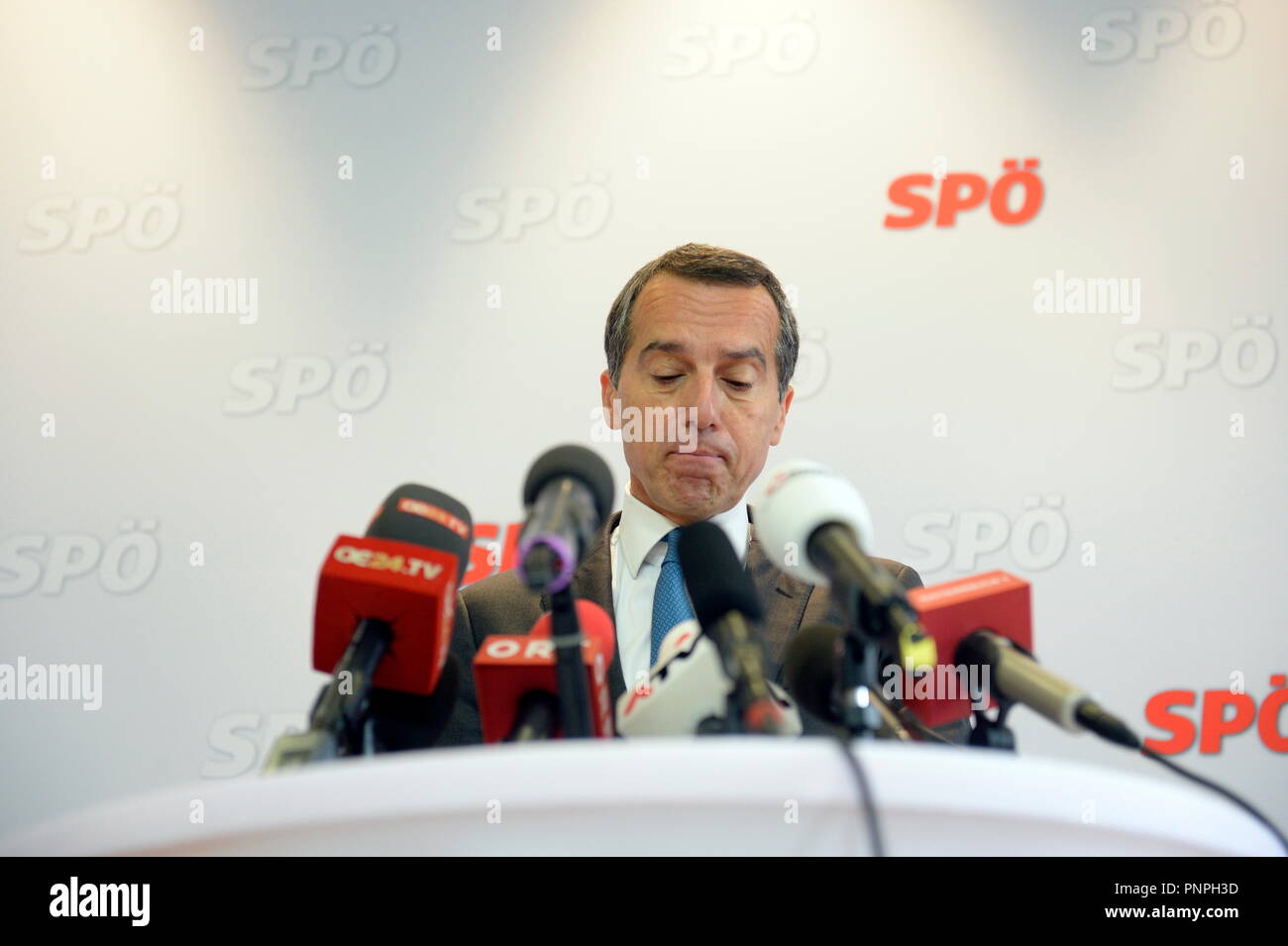 Wien, Österreich. 22. September 2018. Presseerklärung des Parteivorsitzenden der SPÖ, Christian Kern. Christian Kern hat seinen Rücktritt von der Parteipräsidentschaft angekündigt. Das Bild zeigt den ehemaligen Kanzler Christian Kern. Kredit: Franz Perc / Alamy Live News Stockfoto
