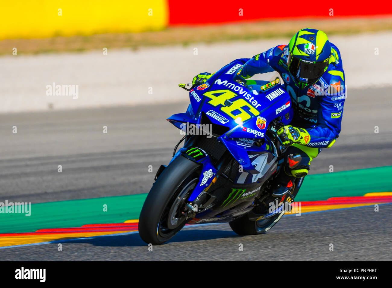 VALENTINO ROSSI (46) von Italien und Movistar Yamaha Moto GP während der MOTO GP Freies Training 3 des Grand Prix im Motorland Aragon Rennbahn in Alcañiz, Spanien am 22. September 2018 (Foto: Alvaro Sanchez) Stockfoto