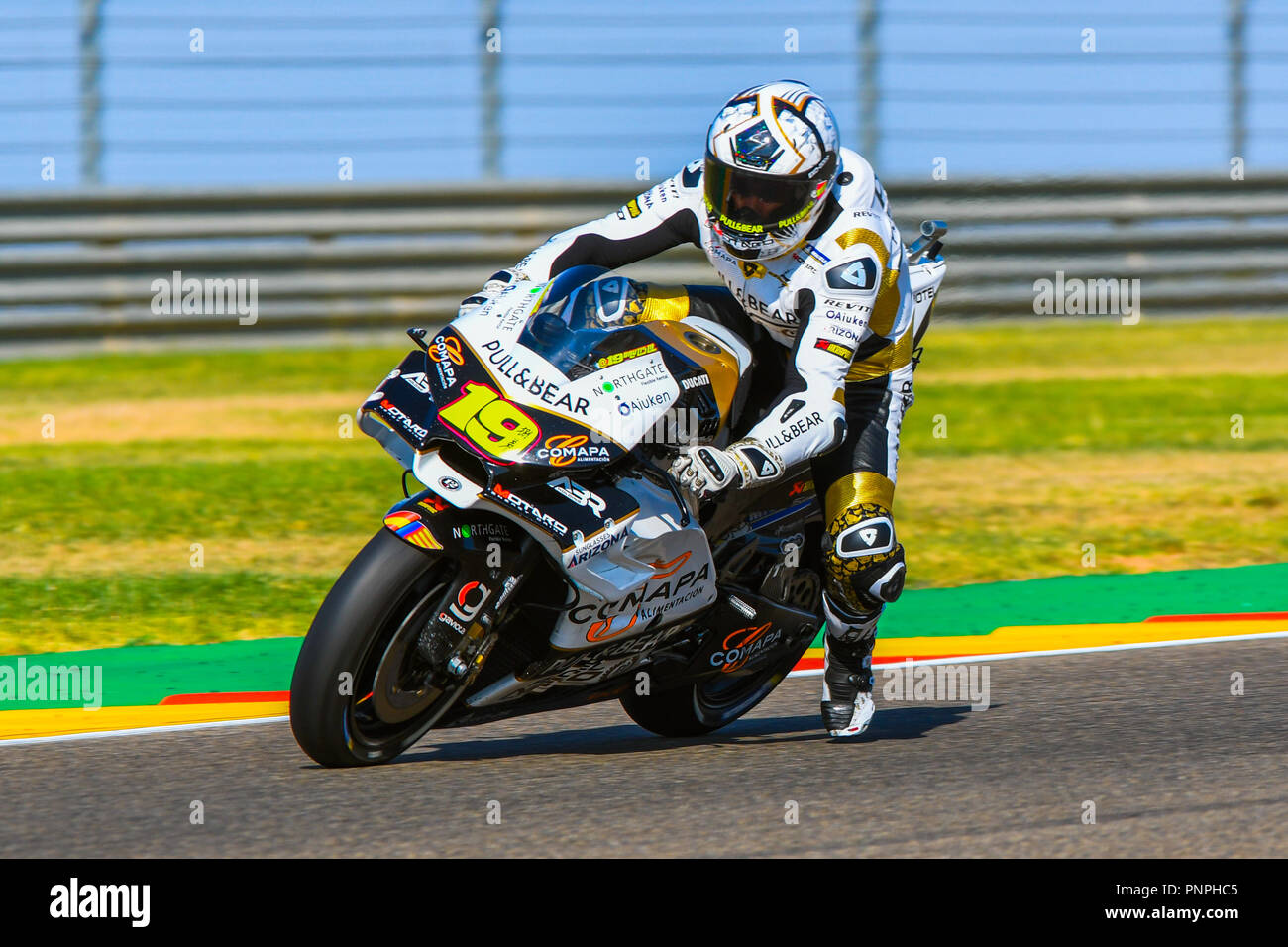ALVARO BAUTISTA (19) von Spanien und Angel Nieto Team während der MOTO GP Freies Training 3 des Grand Prix im Motorland Aragon Rennbahn in Alcañiz, Spanien am 22. September 2018 (Foto: Alvaro Sanchez) Stockfoto
