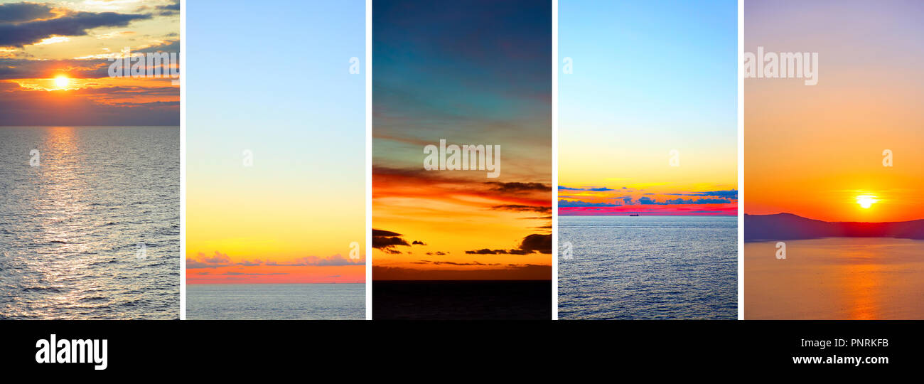 Wunderschöne Sonnenuntergänge über Meer --Set von HD 16:9-Bildschirm Hintergrundbilder für Smartphone Stockfoto