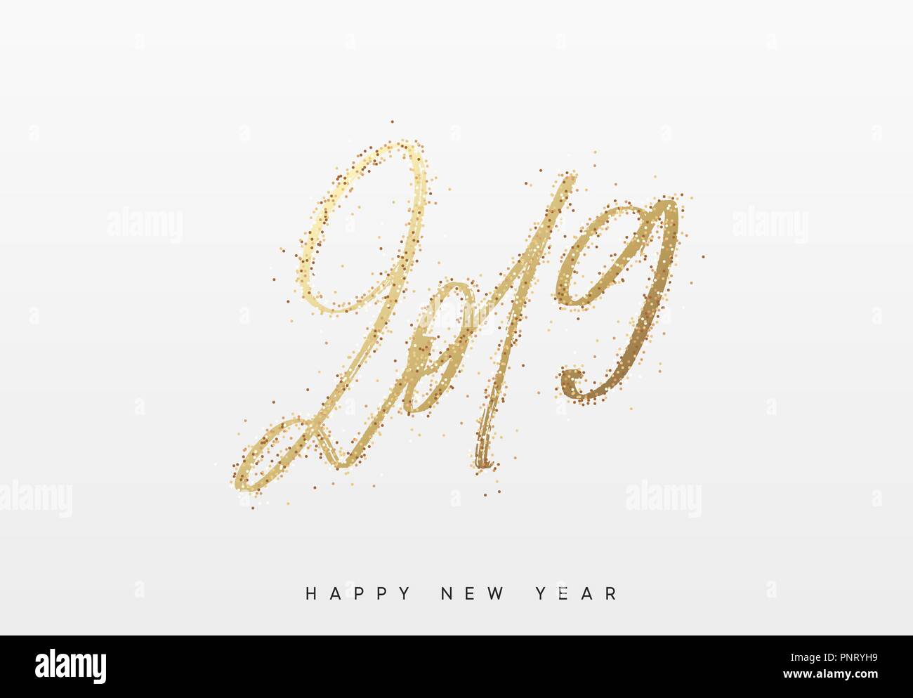 2019 für das neue Jahr. Text golden mit Hell funkelt. Stock Vektor