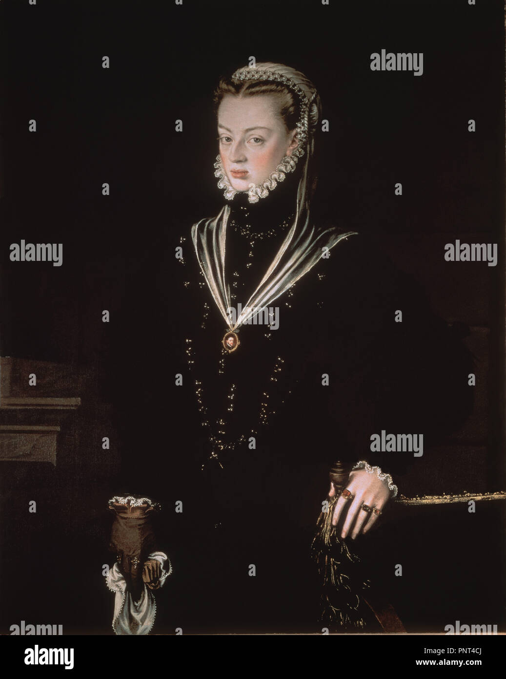 JUANA DE PORTUGAL -1557-116 x193 CM-O/L-HIJA MENOR DE CARLOS V/ISABEL PORTUGAL - RENACIMIENTO ESPAÑOL. Thema: Sanchez Coello, Alonso. Ort: MUSEUM DER BILDENDEN KÜNSTE. BILBAO. Biskaya. Spanien. Stockfoto