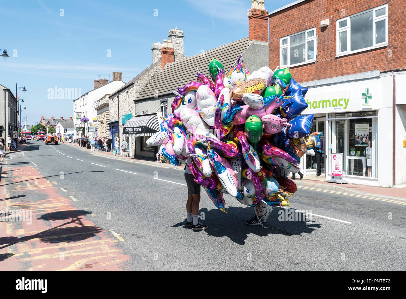 Abergele Karneval und Schicksal 14. Juli 2018 an der Küste von Nordwales Stockfoto