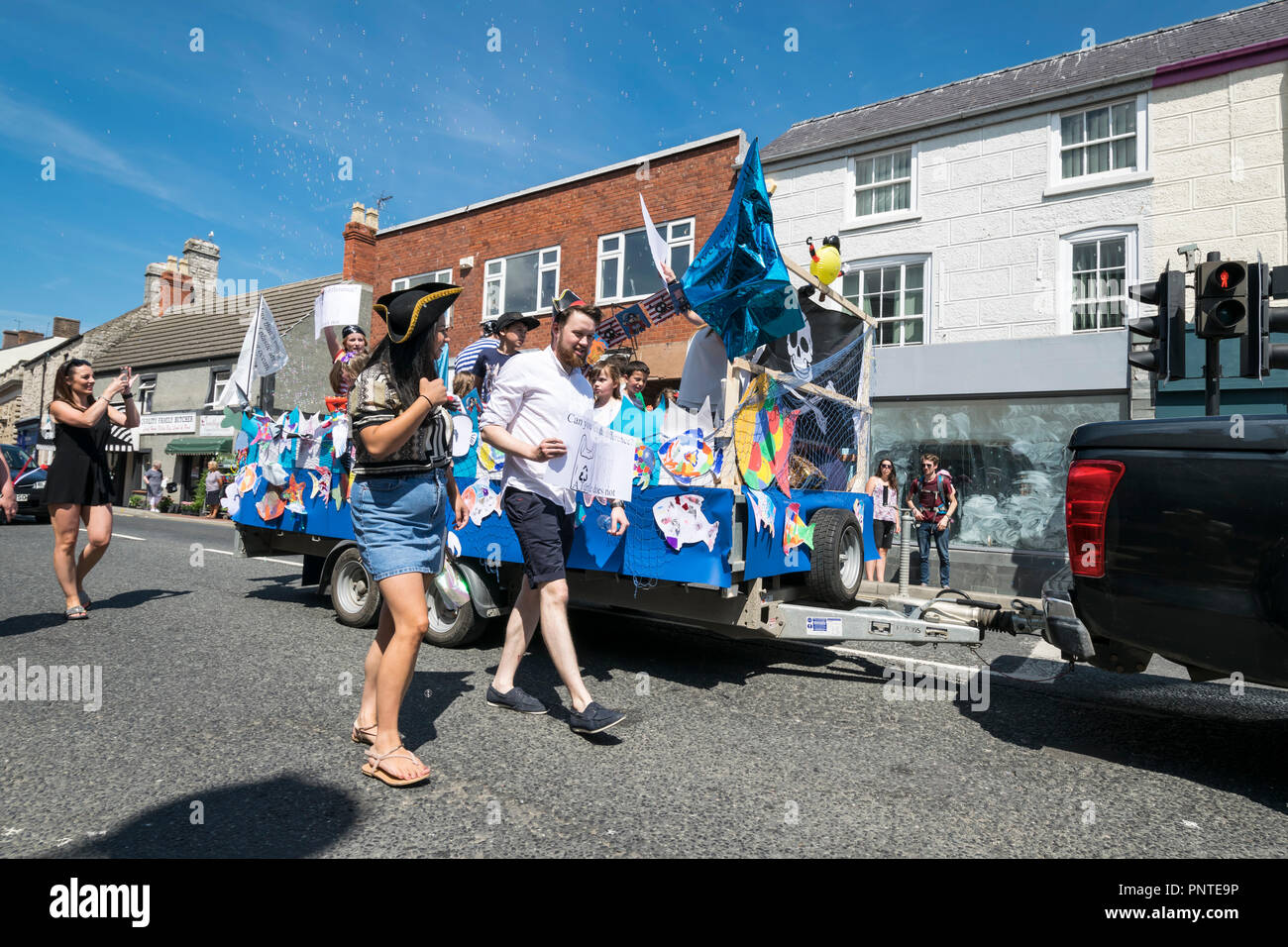 Abergele Karneval und Schicksal 14. Juli 2018 an der Küste von Nordwales Stockfoto