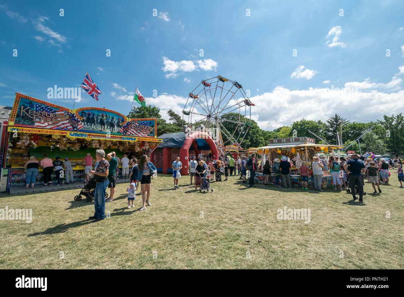 Abergele Karneval und Schicksal 14. Juli 2018 an der Küste von Nordwales Stockfoto