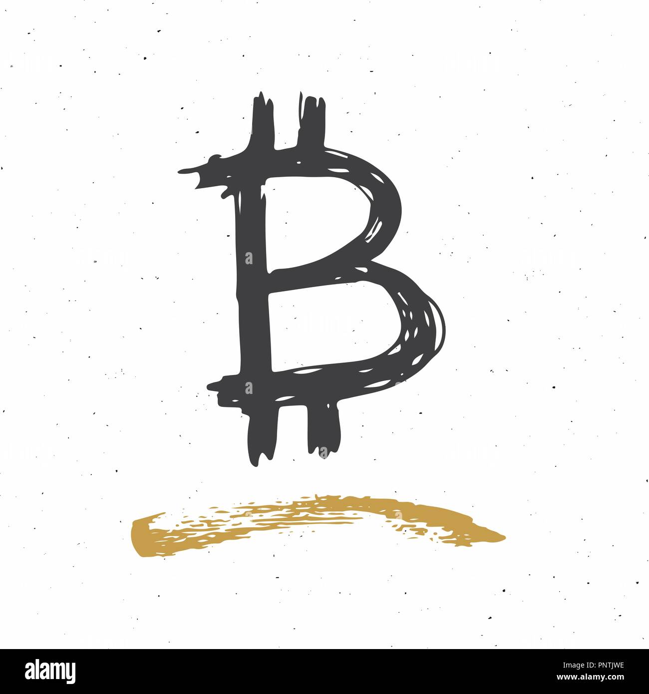 Bitcoin zeichen Symbol Pinsel Schriftzug, Grunge kalligrafischen Symbole, Vector Illustration. Stock Vektor