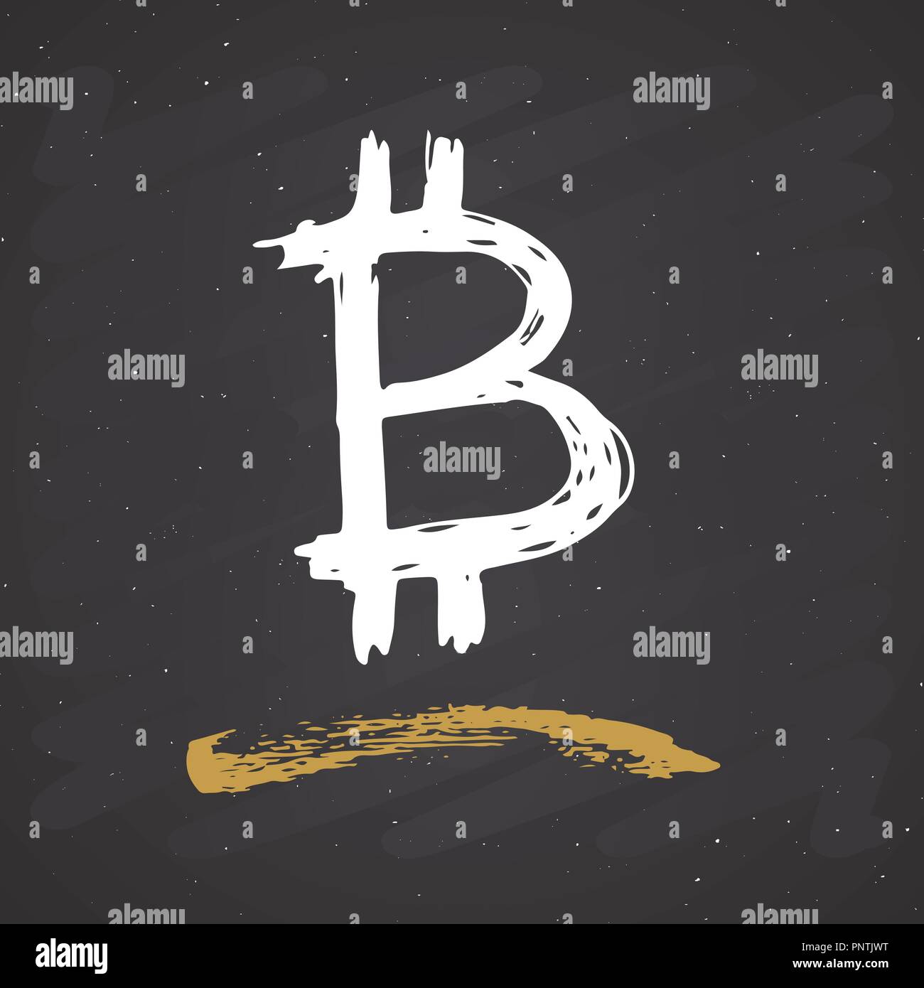 Bitcoin zeichen Symbol Pinsel Schriftzug, Grunge kalligrafischen Symbole, Vector Illustration auf schiefertafel Hintergrund. Stock Vektor