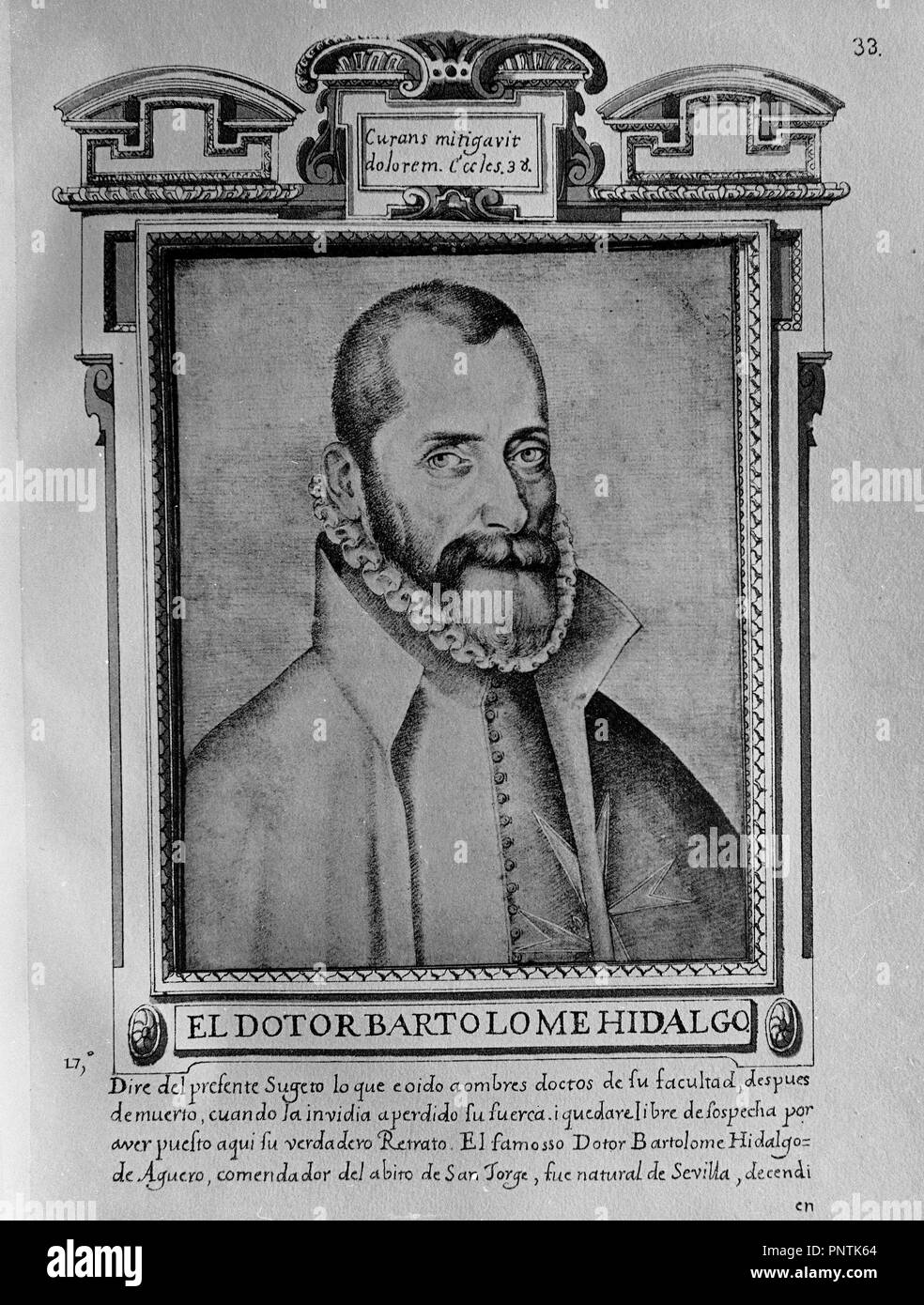 BARTOLOME HIDALGO (1531-1597) - LIBRO DE RETRATOS DE ILUSTRES Y VARONES MEMORABLES - 1599. Autor: Pacheco, Francisco. Lage: Museo Lázaro Galdiano - coleccion. MADRID. Spanien. Stockfoto