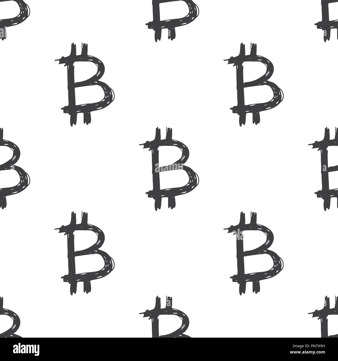 Bitcoin zeichen Symbol Pinsel Schriftzug nahtlose Muster, Grunge kalligrafischen Symbole Hintergrund, Vector Illustration. Stock Vektor