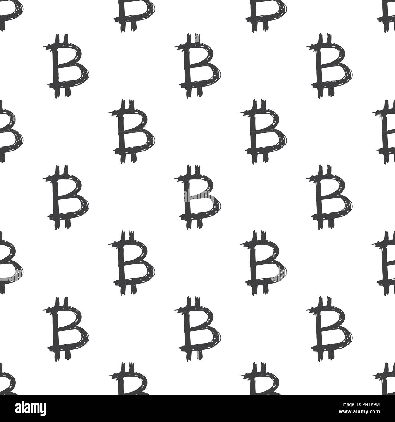 Bitcoin zeichen Symbol Pinsel Schriftzug nahtlose Muster, Grunge kalligrafischen Symbole Hintergrund, Vector Illustration. Stock Vektor