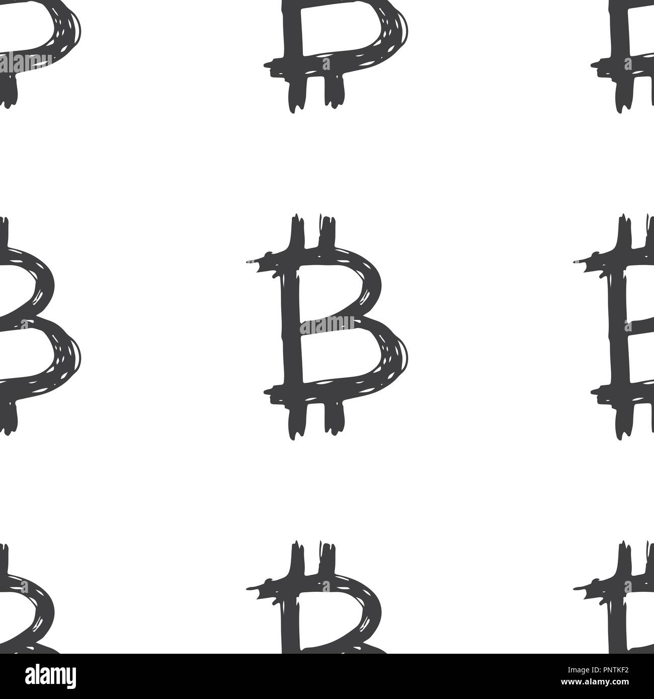 Bitcoin zeichen Symbol Pinsel Schriftzug nahtlose Muster, Grunge kalligrafischen Symbole Hintergrund, Vector Illustration. Stock Vektor
