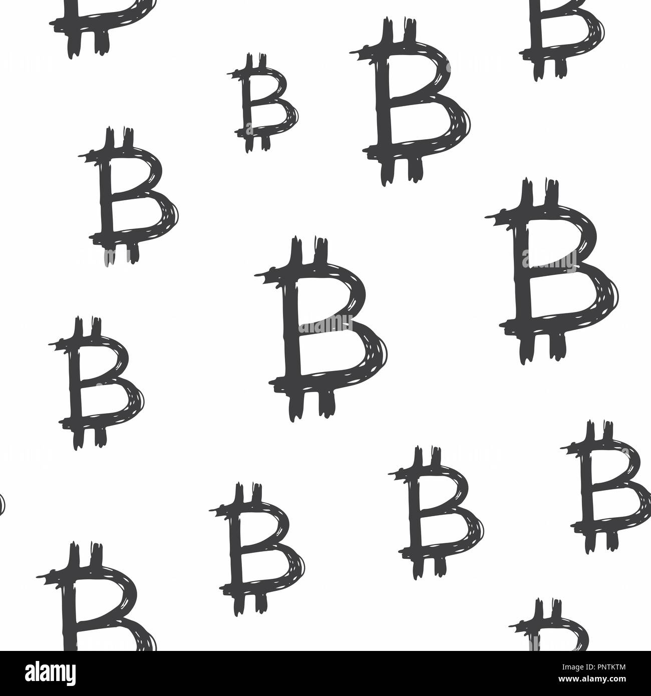 Bitcoin zeichen Symbol Pinsel Schriftzug nahtlose Muster, Grunge kalligrafischen Symbole Hintergrund, Vector Illustration. Stock Vektor
