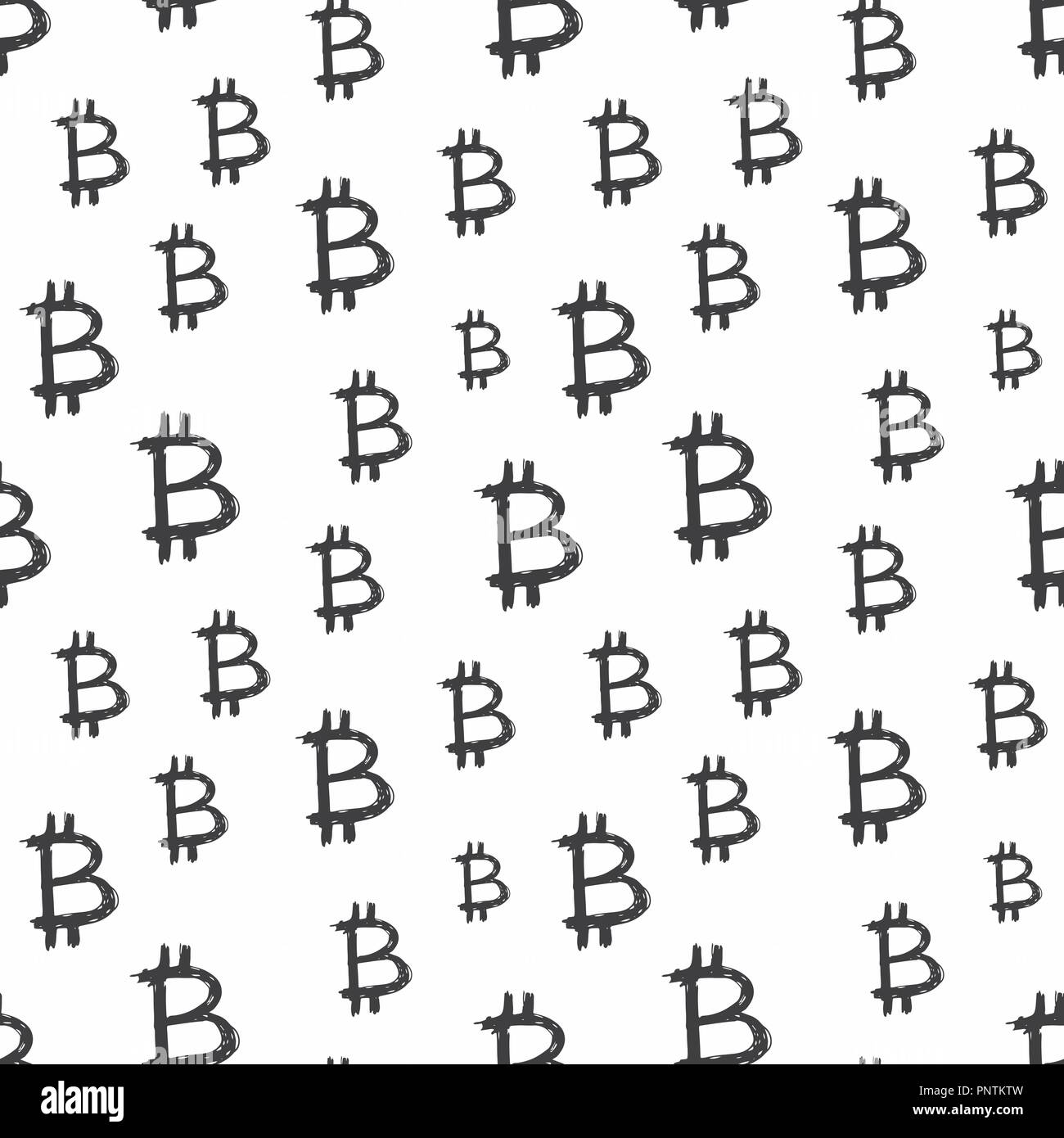 Bitcoin zeichen Symbol Pinsel Schriftzug nahtlose Muster, Grunge kalligrafischen Symbole Hintergrund, Vector Illustration. Stock Vektor