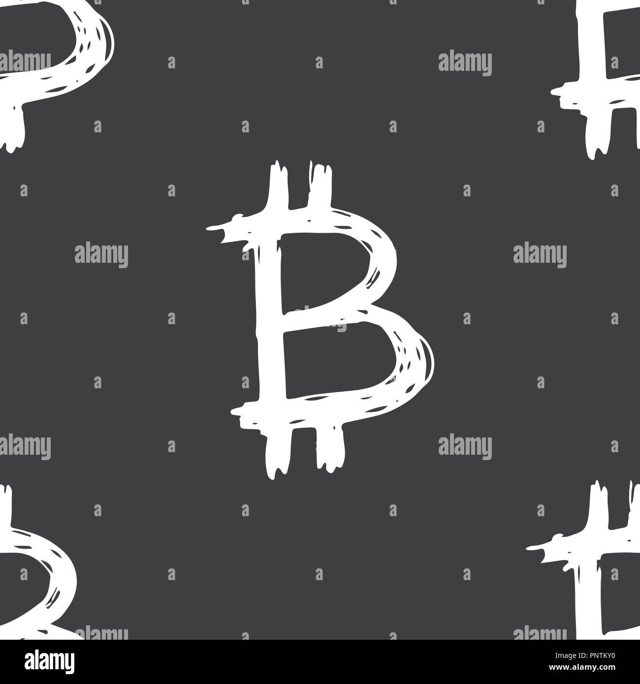 Bitcoin zeichen Symbol Pinsel Schriftzug nahtlose Muster, Grunge kalligrafischen Symbole Hintergrund, Vector Illustration. Stock Vektor