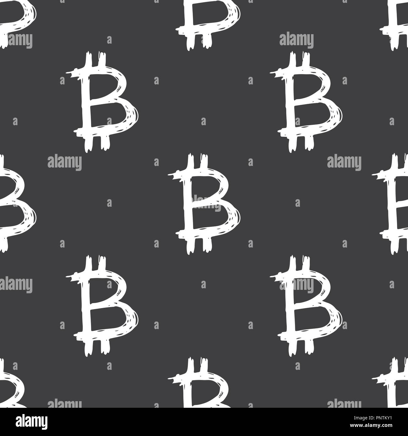 Bitcoin zeichen Symbol Pinsel Schriftzug nahtlose Muster, Grunge kalligrafischen Symbole Hintergrund, Vector Illustration. Stock Vektor