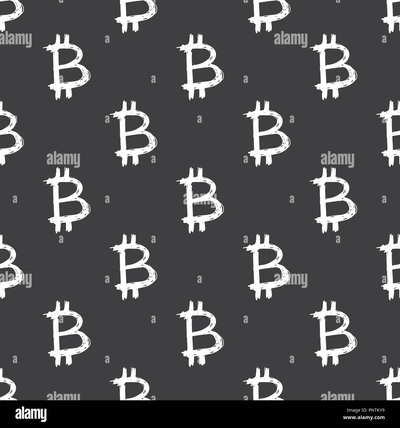 Bitcoin zeichen Symbol Pinsel Schriftzug nahtlose Muster, Grunge kalligrafischen Symbole Hintergrund, Vector Illustration. Stock Vektor