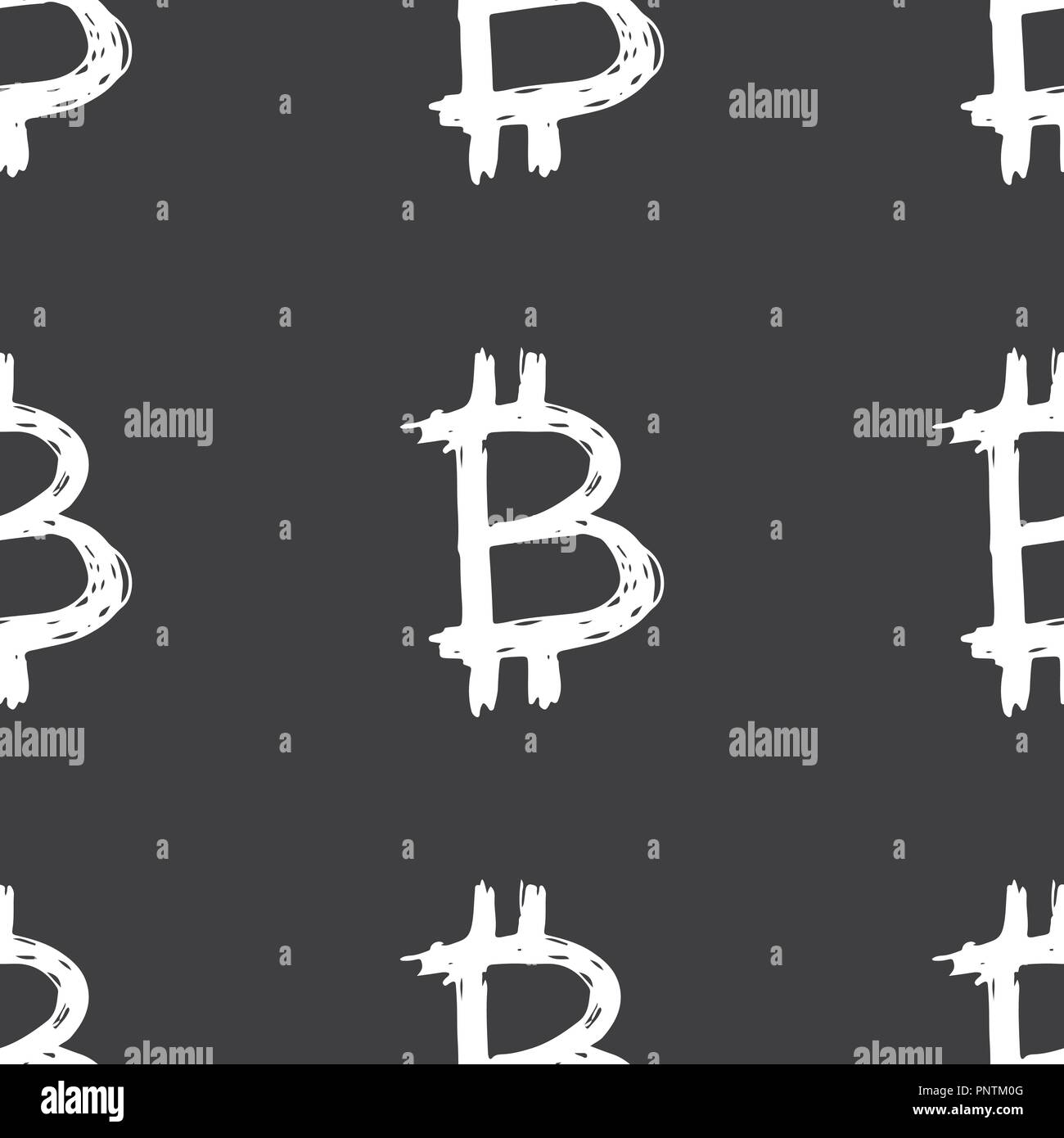 Bitcoin zeichen Symbol Pinsel Schriftzug nahtlose Muster, Grunge kalligrafischen Symbole Hintergrund, Vector Illustration. Stock Vektor